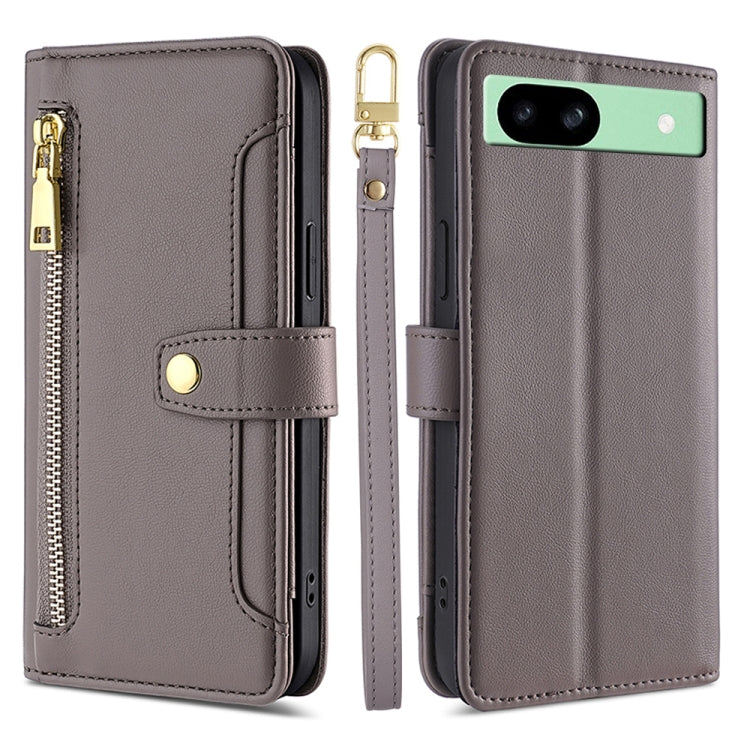 For Google Pixel 8a Sheep Texture Cross-body Zipper Wallet Leather Phone Case(Grey) - Google Cases by PMC TechLife | Online Shopping South Africa | PMC TechLife | Buy Now Pay Later Mobicred