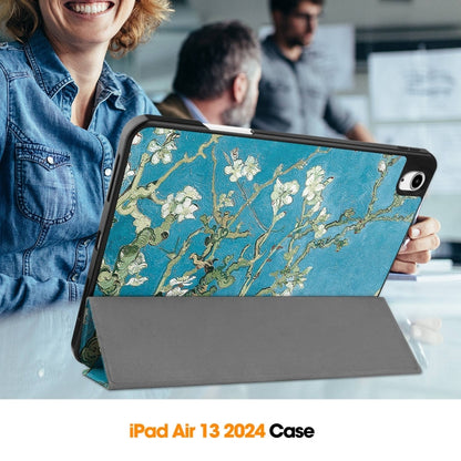 For iPad Air 13 2024 Custer Painted 3-Fold Holder Smart Leather Tablet Case with Pen Tray(Apricot Flower) - iPad Air 13 2024 Cases by PMC Jewellery | Online Shopping South Africa | PMC Jewellery | Buy Now Pay Later Mobicred