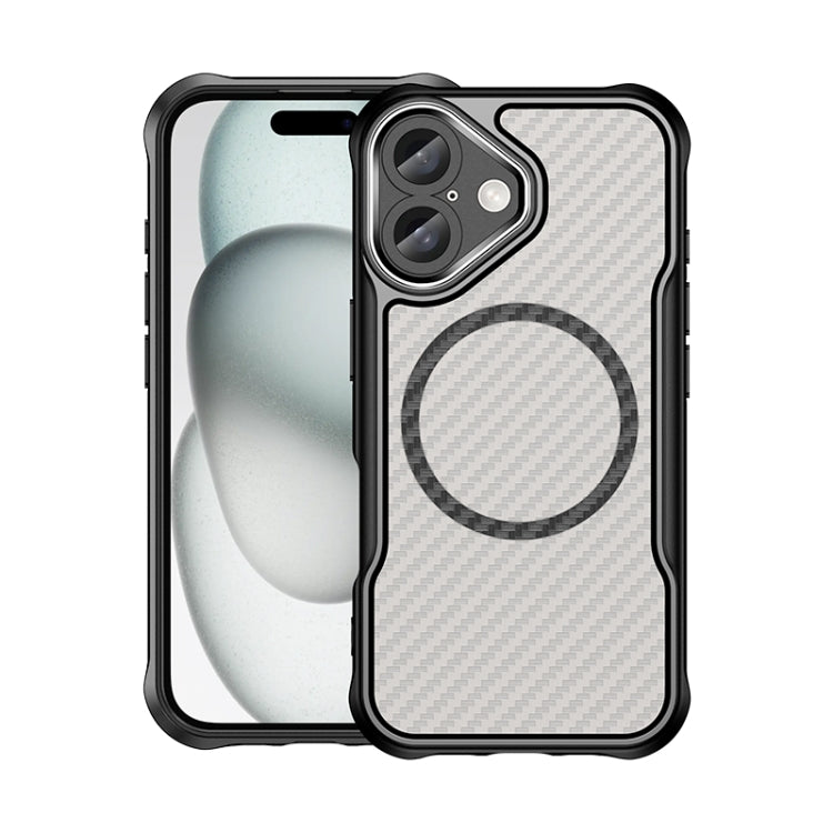 For iPhone 16 Carbon Fiber Texture MagSafe Translucent Phone Case(Black) - iPhone 16 Cases by PMC Jewellery | Online Shopping South Africa | PMC Jewellery | Buy Now Pay Later Mobicred