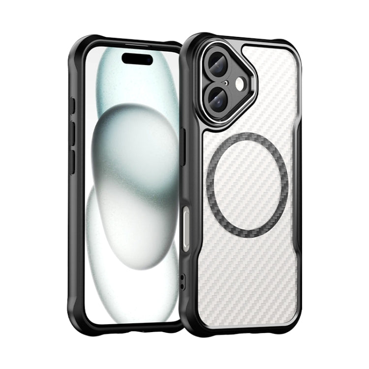 For iPhone 16 Carbon Fiber Texture MagSafe Translucent Phone Case(Black) - iPhone 16 Cases by PMC TechLife | Online Shopping South Africa | PMC TechLife | Buy Now Pay Later Mobicred
