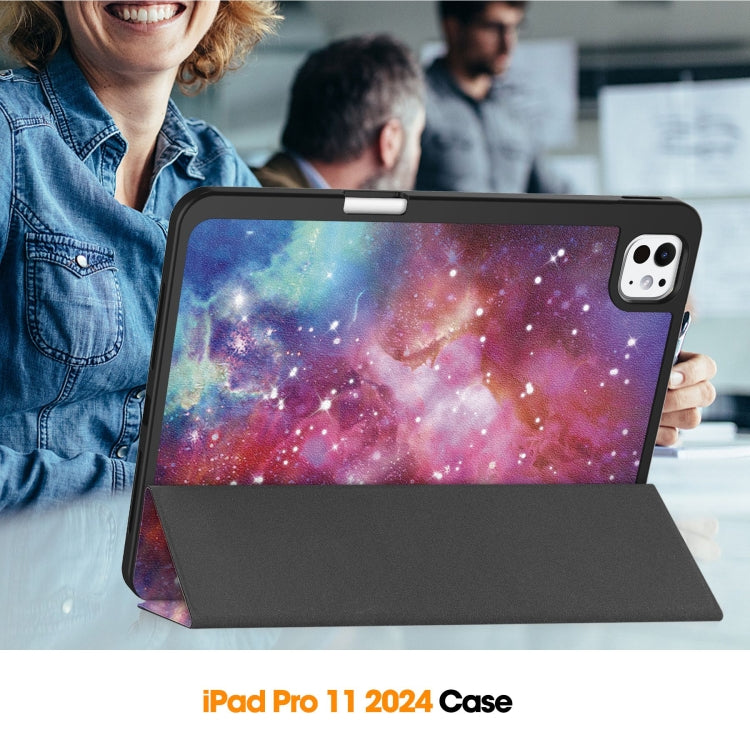 For iPad Pro 11 2024 Custer Painted 3-Fold Holder Smart Leather Tablet Case with Pen Tray(Milky Way Nebula) - iPad Pro 11 2024 Cases by PMC Jewellery | Online Shopping South Africa | PMC Jewellery | Buy Now Pay Later Mobicred
