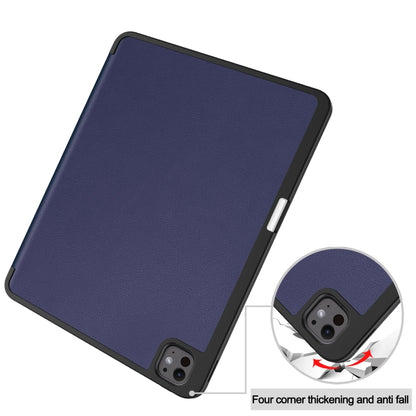 For iPad Pro 13 2024 Custer TPU Pure Color 3-Fold Holder Smart Leather Tablet Case with Pen Tray(Dark Blue) - iPad Pro 13 2024 Cases by PMC Jewellery | Online Shopping South Africa | PMC Jewellery | Buy Now Pay Later Mobicred