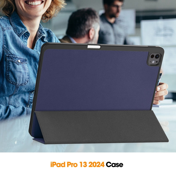 For iPad Pro 13 2024 Custer TPU Pure Color 3-Fold Holder Smart Leather Tablet Case with Pen Tray(Dark Blue) - iPad Pro 13 2024 Cases by PMC Jewellery | Online Shopping South Africa | PMC Jewellery | Buy Now Pay Later Mobicred