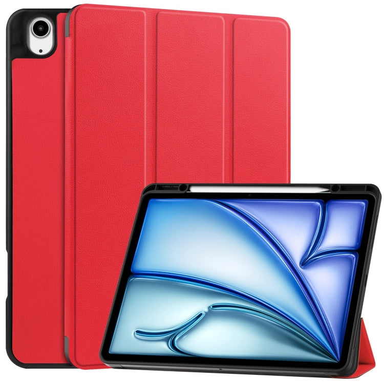 For iPad Air 13 2024 Custer TPU Pure Color 3-Fold Holder Smart Leather Tablet Case with Pen Tray(Red) - iPad Air 13 2024 Cases by PMC Jewellery | Online Shopping South Africa | PMC Jewellery | Buy Now Pay Later Mobicred