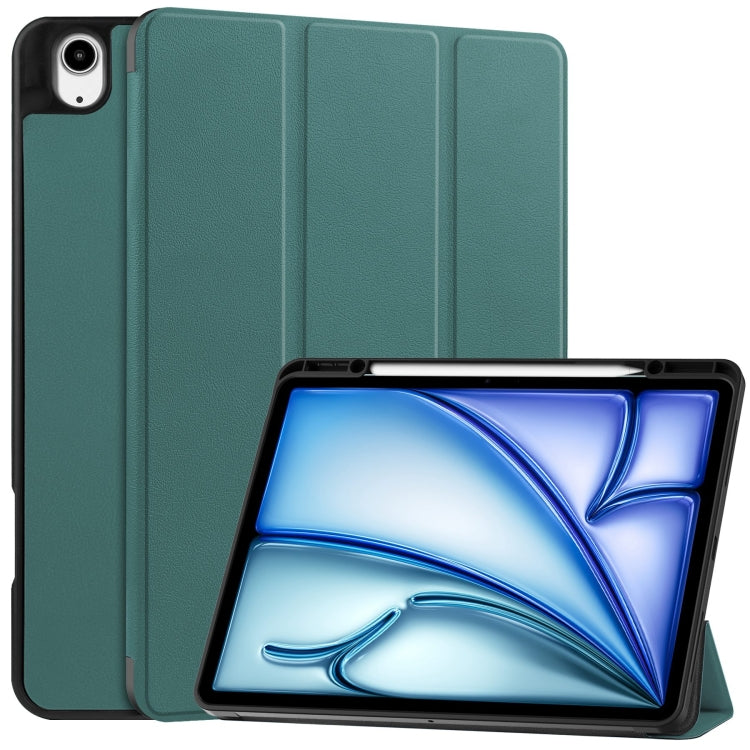 For iPad Air 13 2024 Custer TPU Pure Color 3-Fold Holder Smart Leather Tablet Case with Pen Tray(Dark Green) - iPad Air 13 2024 Cases by PMC Jewellery | Online Shopping South Africa | PMC Jewellery | Buy Now Pay Later Mobicred