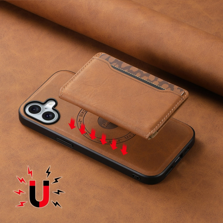 For iPhone 16 Denior D13 Retro Texture Leather MagSafe Card Bag Phone Case(Brown) - iPhone 16 Cases by Denior | Online Shopping South Africa | PMC Jewellery | Buy Now Pay Later Mobicred