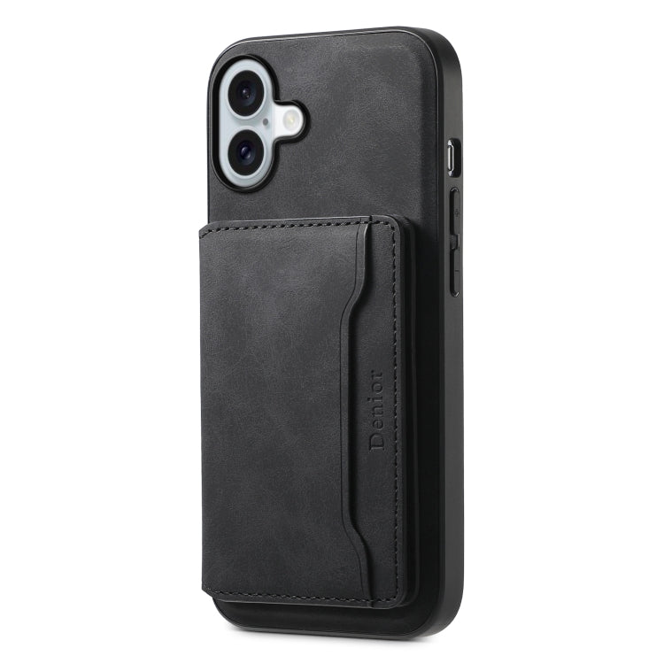 For iPhone 16 Plus Denior D13 Retro Texture Leather MagSafe Card Bag Phone Case(Black) - iPhone 16 Plus Cases by Denior | Online Shopping South Africa | PMC TechLife | Buy Now Pay Later Mobicred