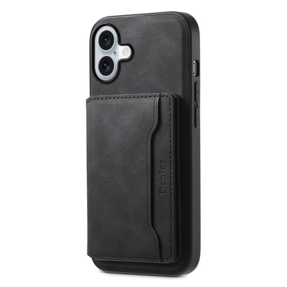 For iPhone 16 Plus Denior D13 Retro Texture Leather MagSafe Card Bag Phone Case(Black) - iPhone 16 Plus Cases by Denior | Online Shopping South Africa | PMC Jewellery | Buy Now Pay Later Mobicred