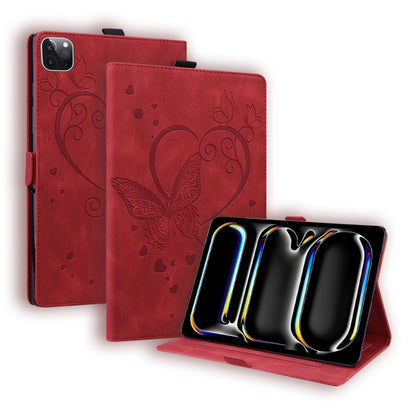 For iPad Pro 11 2024 Love Butterfly Embossed Leather Tablet Case(Red) - iPad Pro 11 2024 Cases by PMC Jewellery | Online Shopping South Africa | PMC Jewellery | Buy Now Pay Later Mobicred