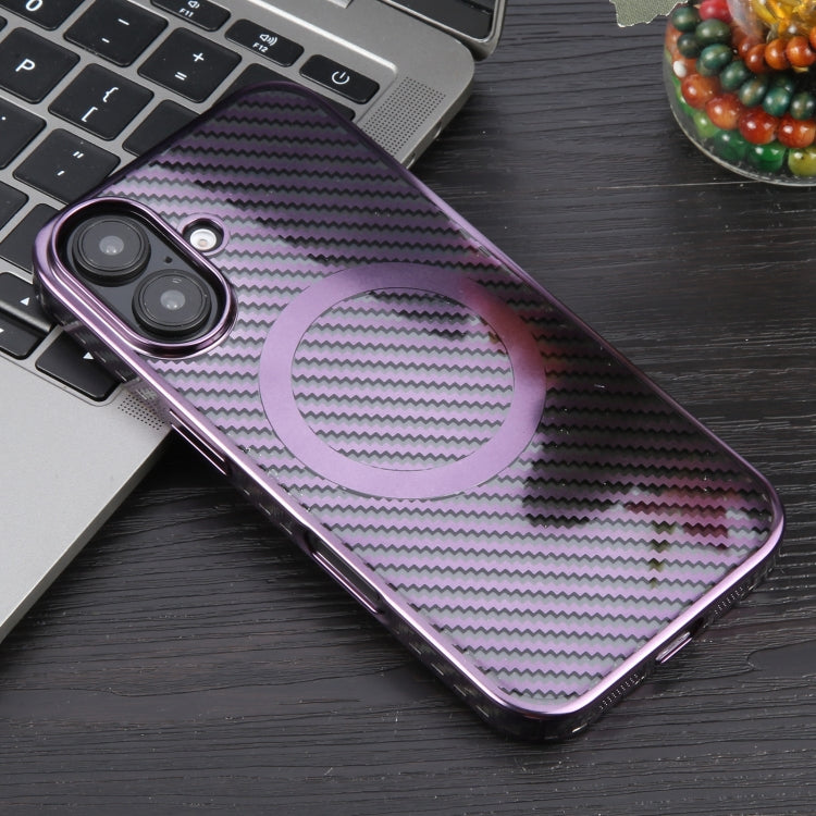 For iPhone 16 Plus 6D Plated Carbon Fiber Clear Magsafe PC Phone Case(Aurora Purple) - iPhone 16 Plus Cases by PMC Jewellery | Online Shopping South Africa | PMC Jewellery | Buy Now Pay Later Mobicred