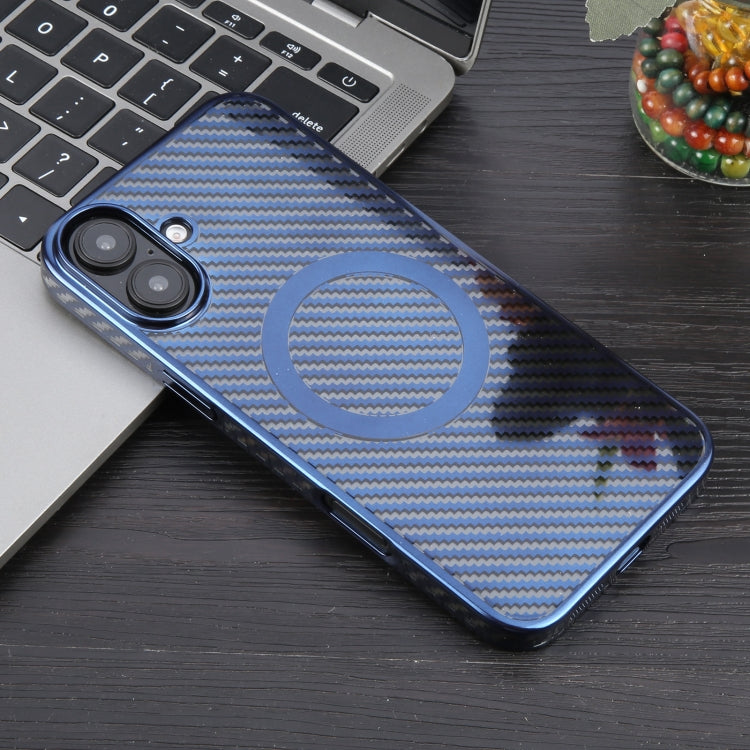 For iPhone 16 6D Plated Carbon Fiber Clear Magsafe PC Phone Case(Dream Blue) - iPhone 16 Cases by PMC Jewellery | Online Shopping South Africa | PMC Jewellery | Buy Now Pay Later Mobicred