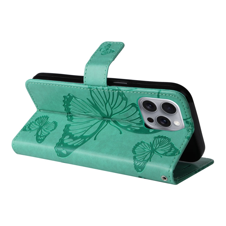 For iPhone 16 Pro Max 3D Butterfly Embossed Pattern Flip Leather Phone Case(Green) - iPhone 16 Pro Cases by PMC TechLife | Online Shopping South Africa | PMC TechLife | Buy Now Pay Later Mobicred