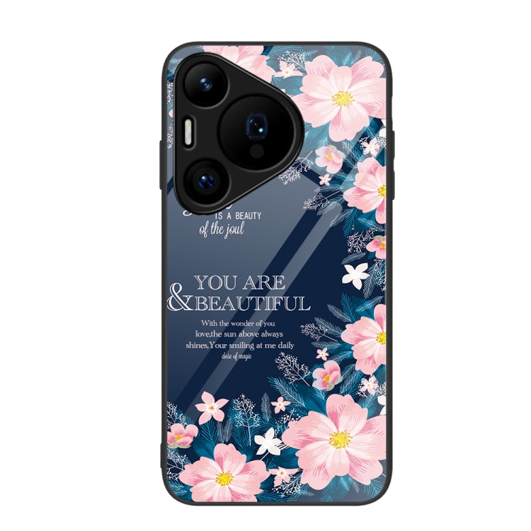 For Huawei Pura 70 Colorful Painted Glass Phone Case(Flower) - Huawei Cases by PMC Jewellery | Online Shopping South Africa | PMC Jewellery | Buy Now Pay Later Mobicred