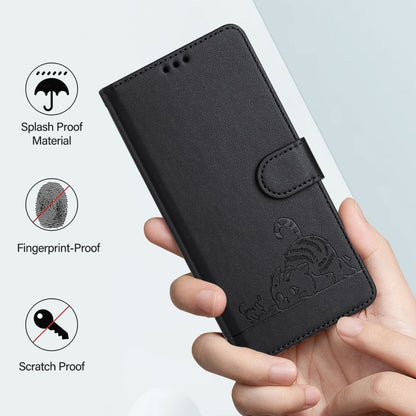 For Google Pixel 9 / 9 Pro Cat Rat Embossed Pattern RFID Leather Phone Case with Lanyard(Black) - Google Cases by PMC Jewellery | Online Shopping South Africa | PMC Jewellery | Buy Now Pay Later Mobicred