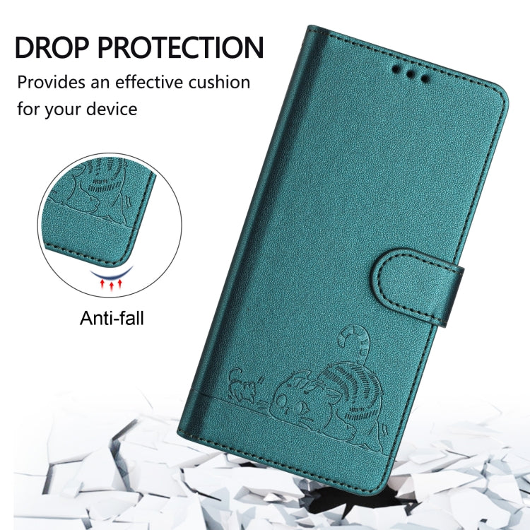 For Google Pixel 9 / 9 Pro Cat Rat Embossed Pattern RFID Leather Phone Case with Lanyard(Peacock Green) - Google Cases by PMC Jewellery | Online Shopping South Africa | PMC Jewellery | Buy Now Pay Later Mobicred