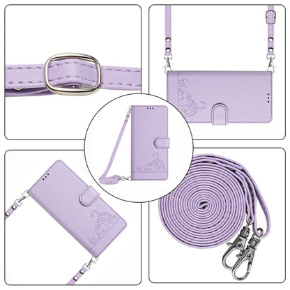 For Google Pixel 9 / 9 Pro Cat Rat Embossed Pattern RFID Leather Phone Case with Lanyard(Purple) - Google Cases by PMC Jewellery | Online Shopping South Africa | PMC Jewellery | Buy Now Pay Later Mobicred