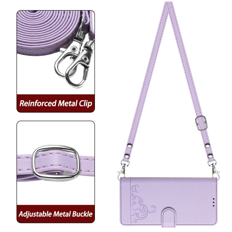 For Google Pixel 9 / 9 Pro Cat Rat Embossed Pattern RFID Leather Phone Case with Lanyard(Purple) - Google Cases by PMC TechLife | Online Shopping South Africa | PMC TechLife | Buy Now Pay Later Mobicred