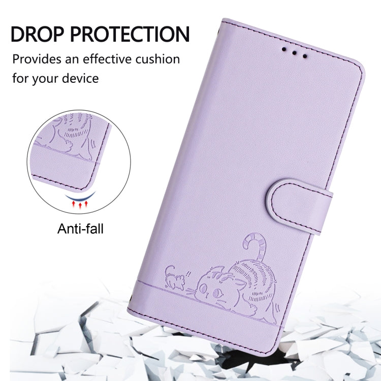 For Google Pixel 9 Pro XL Cat Rat Embossed Pattern RFID Leather Phone Case with Lanyard(Purple) - Google Cases by PMC Jewellery | Online Shopping South Africa | PMC Jewellery | Buy Now Pay Later Mobicred