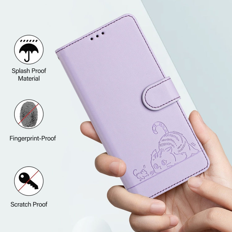 For Google Pixel 9 Pro XL Cat Rat Embossed Pattern RFID Leather Phone Case with Lanyard(Purple) - Google Cases by PMC Jewellery | Online Shopping South Africa | PMC Jewellery | Buy Now Pay Later Mobicred