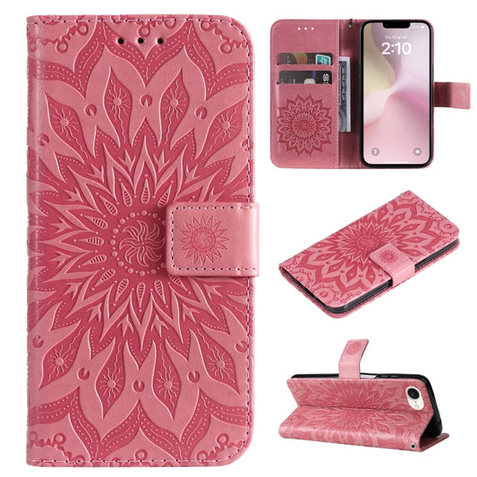 For iPhone SE 2024 Embossed Sunflower Pattern Flip Leather Phone Case(Pink) - More iPhone Cases by PMC Jewellery | Online Shopping South Africa | PMC Jewellery | Buy Now Pay Later Mobicred