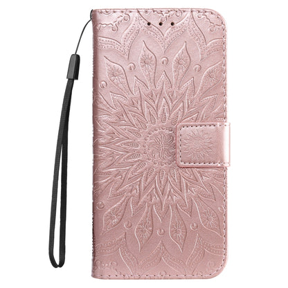 For iPhone 16 Plus Embossed Sunflower Pattern Flip Leather Phone Case(Rose Gold) - iPhone 16 Plus Cases by PMC Jewellery | Online Shopping South Africa | PMC Jewellery | Buy Now Pay Later Mobicred