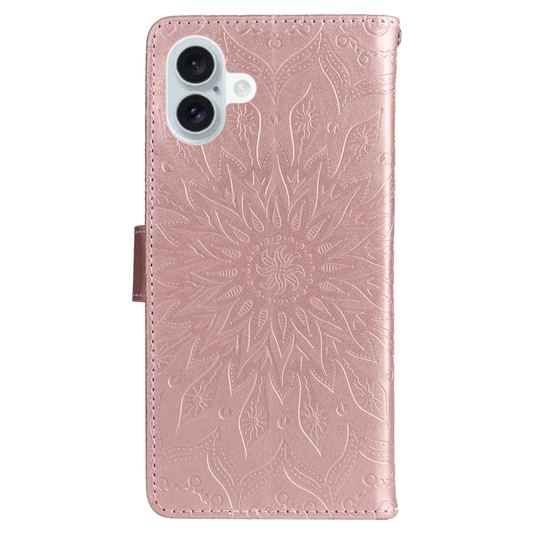 For iPhone 16 Plus Embossed Sunflower Pattern Flip Leather Phone Case(Rose Gold) - iPhone 16 Plus Cases by PMC Jewellery | Online Shopping South Africa | PMC Jewellery | Buy Now Pay Later Mobicred