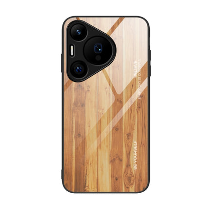 For Huawei Pura 70 Wood Grain Glass Phone Case(Yellow) - Huawei Cases by PMC Jewellery | Online Shopping South Africa | PMC Jewellery | Buy Now Pay Later Mobicred