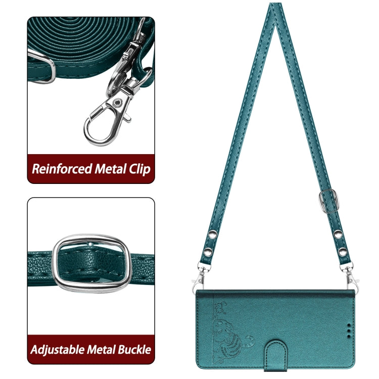 For OPPO Find X7 Cat Rat Embossed Pattern RFID Leather Phone Case with Lanyard(Peacock Green) - Find X7 Cases by PMC TechLife | Online Shopping South Africa | PMC TechLife | Buy Now Pay Later Mobicred