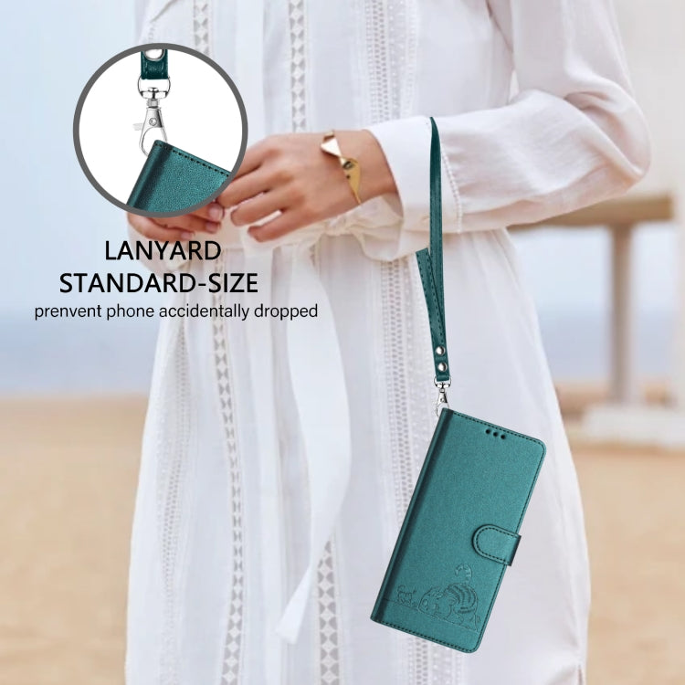 For OPPO Find X7 Cat Rat Embossed Pattern RFID Leather Phone Case with Lanyard(Peacock Green) - Find X7 Cases by PMC TechLife | Online Shopping South Africa | PMC TechLife | Buy Now Pay Later Mobicred
