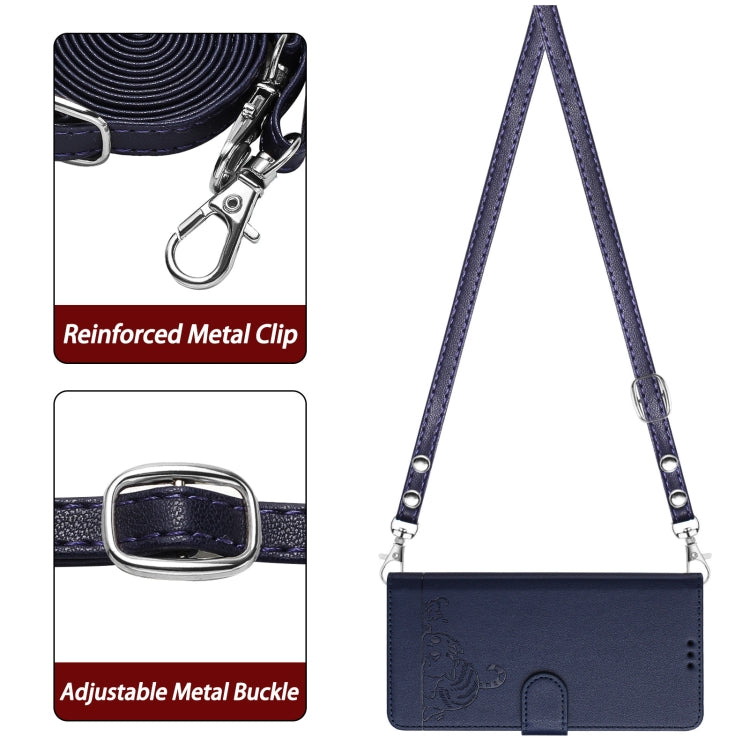 For Huawei Pura 70 Cat Rat Embossed Pattern RFID Leather Phone Case with Lanyard(Blue) - Huawei Cases by PMC Jewellery | Online Shopping South Africa | PMC Jewellery | Buy Now Pay Later Mobicred