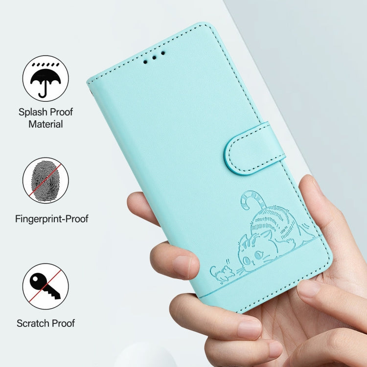 For Huawei Pura 70 Pro Cat Rat Embossed Pattern RFID Leather Phone Case with Lanyard(Mint Green) - Huawei Cases by PMC Jewellery | Online Shopping South Africa | PMC Jewellery | Buy Now Pay Later Mobicred