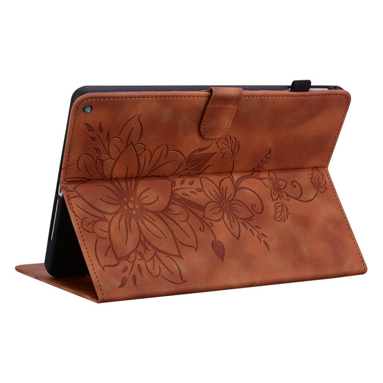 For Amazon Fire HD10 2019/2017 Lily Embossed Leather Smart Tablet Case(Brown) - Amazon by PMC TechLife | Online Shopping South Africa | PMC TechLife | Buy Now Pay Later Mobicred