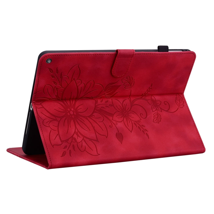 For Amazon Fire HD10 2019/2017 Lily Embossed Leather Smart Tablet Case(Red) - Amazon by PMC TechLife | Online Shopping South Africa | PMC TechLife | Buy Now Pay Later Mobicred