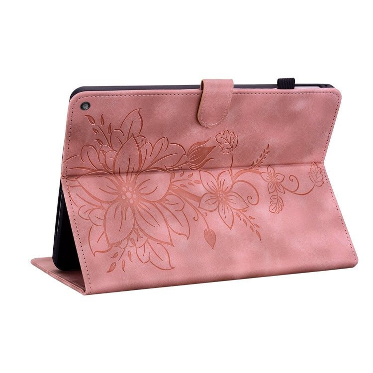 For Amazon Fire HD10 / HD10 Plus 2021 Lily Embossed Leather Smart Tablet Case(Pink) - Amazon by PMC TechLife | Online Shopping South Africa | PMC TechLife | Buy Now Pay Later Mobicred
