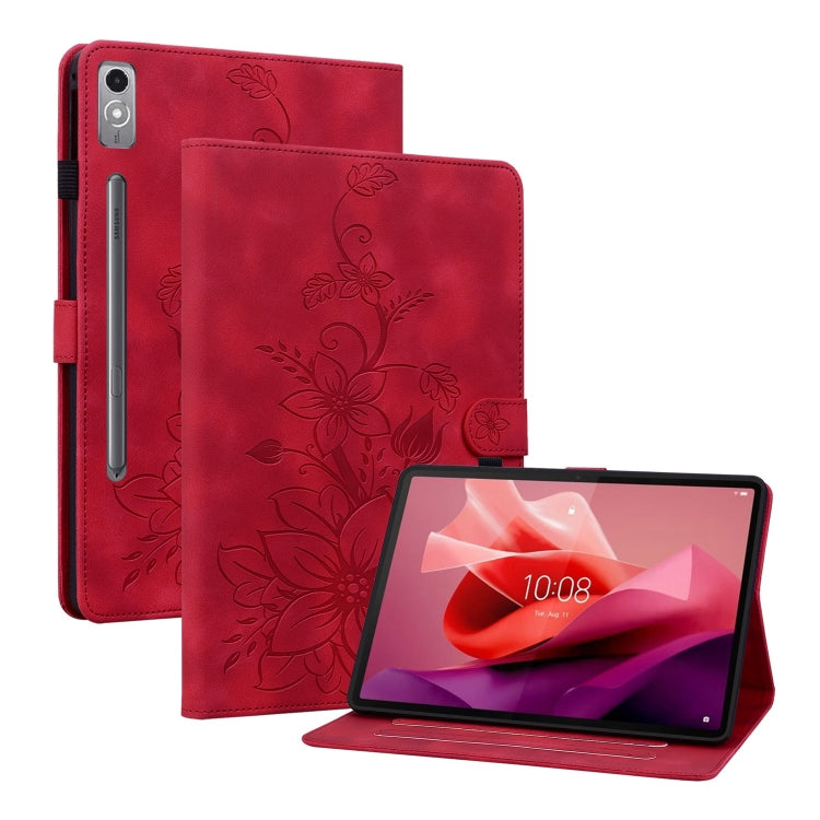 For Lenovo Tab P12 12.7 Lily Embossed Leather Tablet Case(Red) - Lenovo by PMC TechLife | Online Shopping South Africa | PMC TechLife | Buy Now Pay Later Mobicred