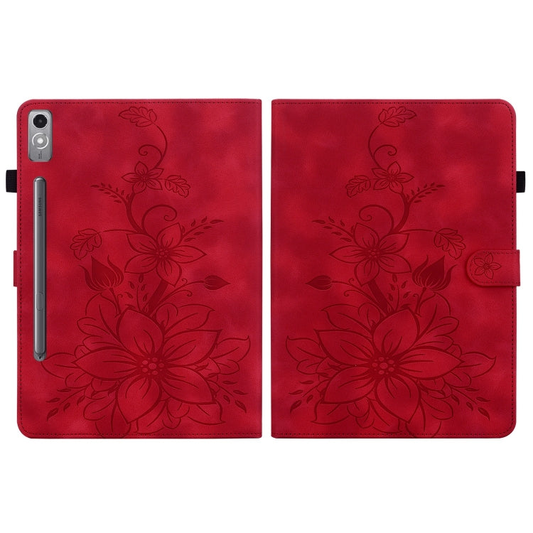 For Lenovo Tab P12 12.7 Lily Embossed Leather Tablet Case(Red) - Lenovo by PMC TechLife | Online Shopping South Africa | PMC TechLife | Buy Now Pay Later Mobicred