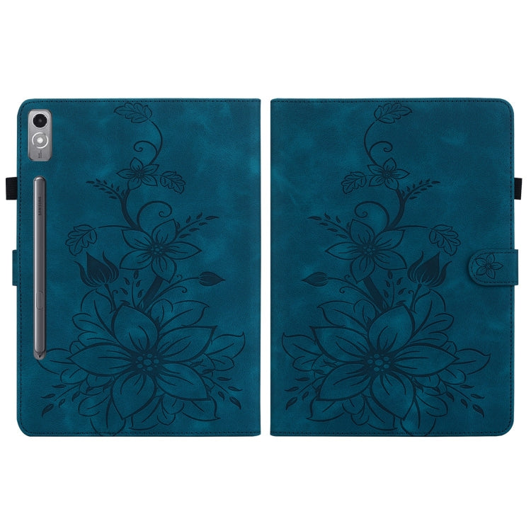 For Lenovo Tab P12 12.7 Lily Embossed Leather Tablet Case(Dark Blue) - Lenovo by PMC TechLife | Online Shopping South Africa | PMC TechLife | Buy Now Pay Later Mobicred