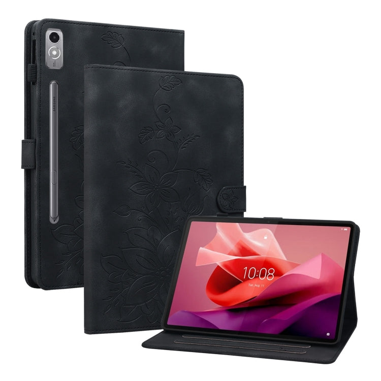 For Lenovo Tab P12 12.7 Lily Embossed Leather Tablet Case(Black) - Lenovo by PMC TechLife | Online Shopping South Africa | PMC TechLife | Buy Now Pay Later Mobicred