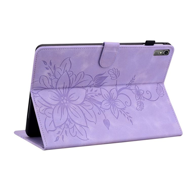 For Lenovo Tab M10 5G 2023 Lily Embossed Leather Tablet Case(Purple) - Lenovo by PMC TechLife | Online Shopping South Africa | PMC TechLife | Buy Now Pay Later Mobicred
