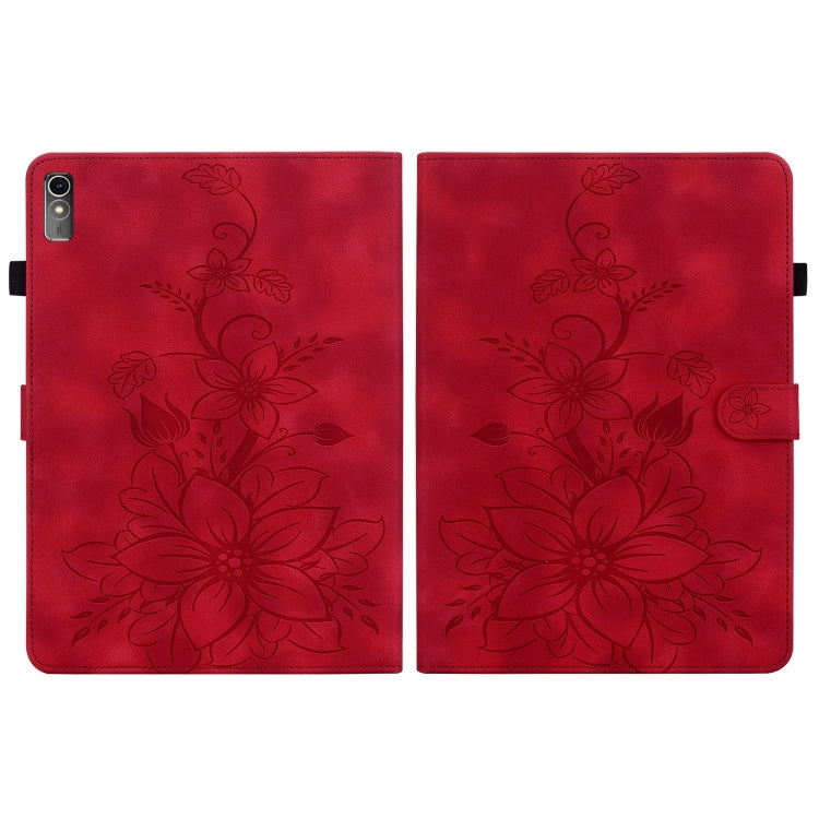 For Lenovo Tab M10 5G 2023 Lily Embossed Leather Tablet Case(Red) - Lenovo by PMC TechLife | Online Shopping South Africa | PMC TechLife | Buy Now Pay Later Mobicred