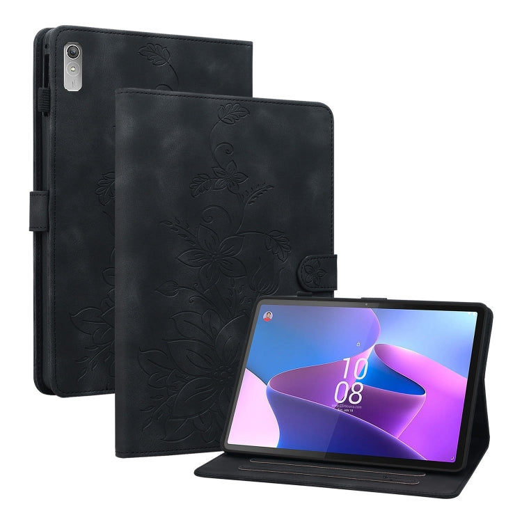 For Lenovo Tab P11 Gen 2 11.5 Lily Embossed Leather Tablet Case(Black) - Lenovo by PMC TechLife | Online Shopping South Africa | PMC TechLife | Buy Now Pay Later Mobicred