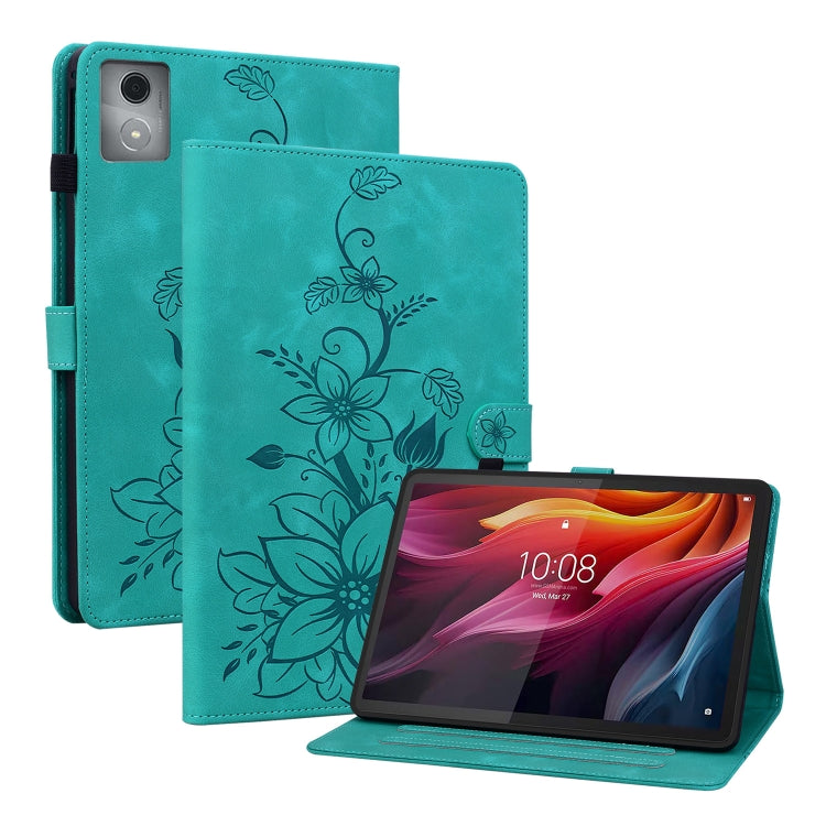 For Lenovo Tab K11 Plus Lily Embossed Leather Tablet Case(Green) - Lenovo by PMC TechLife | Online Shopping South Africa | PMC TechLife | Buy Now Pay Later Mobicred