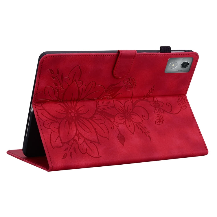 For Lenovo Tab K11 Plus Lily Embossed Leather Tablet Case(Red) - Lenovo by PMC TechLife | Online Shopping South Africa | PMC TechLife | Buy Now Pay Later Mobicred