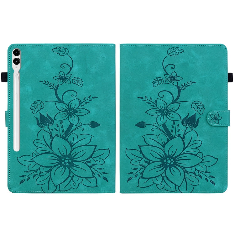 For Samsung Galaxy Tab S9+ / S9 FE+ Lily Embossed Leather Tablet Case(Green) - Galaxy Tab S9+ Cases by PMC Jewellery | Online Shopping South Africa | PMC Jewellery | Buy Now Pay Later Mobicred