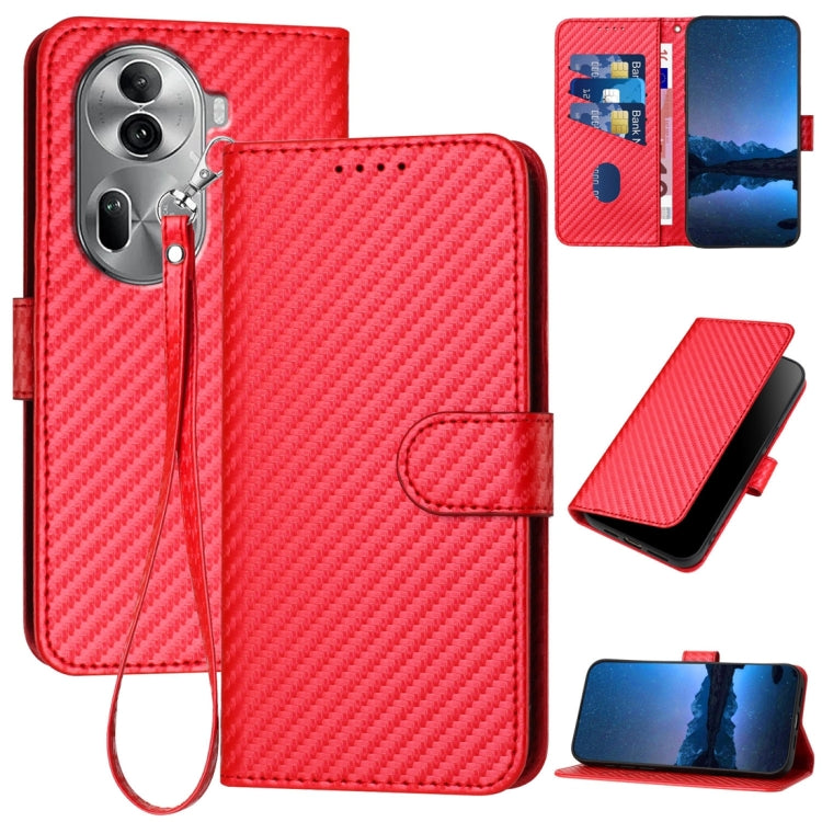 For OPPO Reno11 Pro Global YX0070 Carbon Fiber Buckle Leather Phone Case with Lanyard(Red) - Reno11 Pro Cases by PMC Jewellery | Online Shopping South Africa | PMC Jewellery | Buy Now Pay Later Mobicred