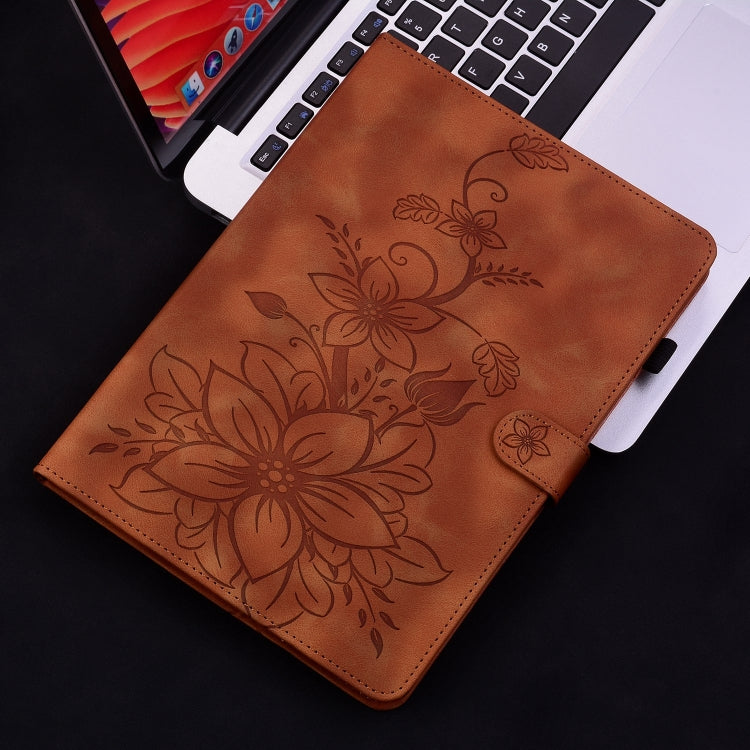 For Nokia T21 Lily Embossed Leather Tablet Case(Brown) - Nokia by PMC TechLife | Online Shopping South Africa | PMC TechLife | Buy Now Pay Later Mobicred