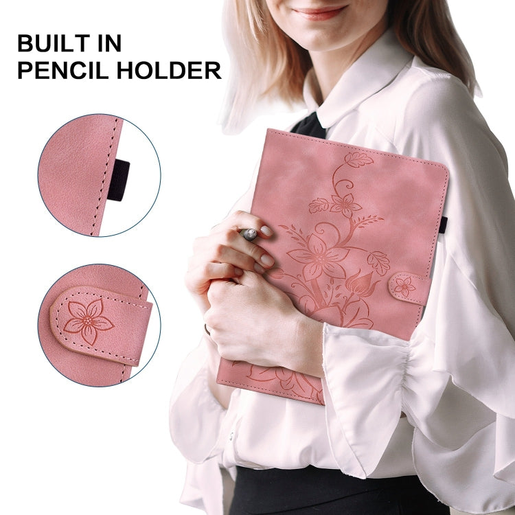 For Huawei MatePad Pro 11 2022 Lily Embossed Leather Tablet Case(Pink) - Huawei by PMC TechLife | Online Shopping South Africa | PMC TechLife | Buy Now Pay Later Mobicred