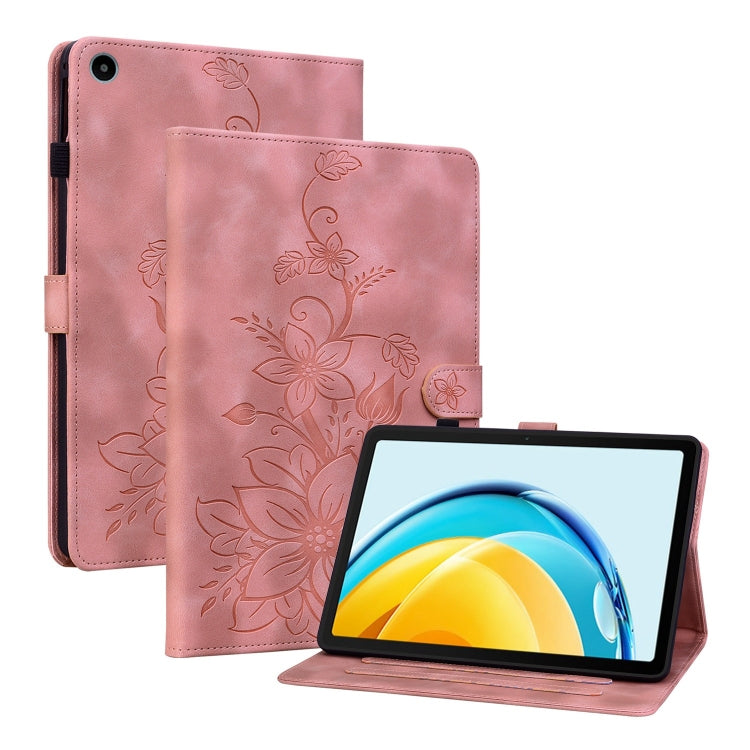 For Huawei MatePad SE 10.4 Lily Embossed Leather Tablet Case(Pink) - Huawei by PMC TechLife | Online Shopping South Africa | PMC TechLife | Buy Now Pay Later Mobicred