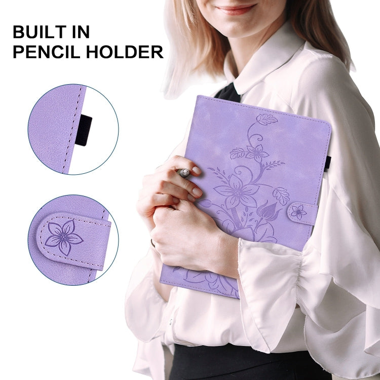 For Huawei MatePad SE 10.4 Lily Embossed Leather Tablet Case(Purple) - Huawei by PMC TechLife | Online Shopping South Africa | PMC TechLife | Buy Now Pay Later Mobicred