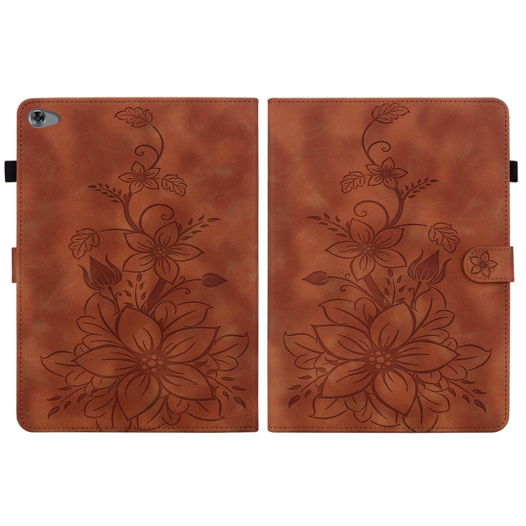For Huawei MediaPad M5 Lite 10 / C5 10.1 Lily Embossed Leather Tablet Case(Brown) - Huawei by PMC TechLife | Online Shopping South Africa | PMC TechLife | Buy Now Pay Later Mobicred